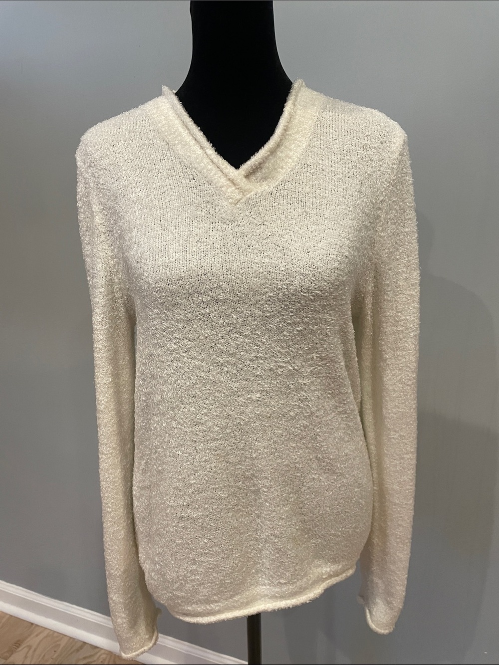 Ivory V-Neck Women's Sweater super soft small